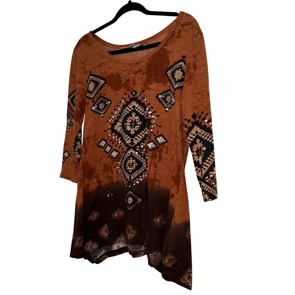 Collections‎ Etc Boho Aztec Rust Tunic Cotton Festival Earthy India Top Women M - Picture 2 of 8